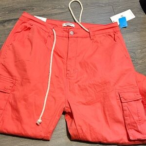 American Bazi Vibrant Coral Cropped Cargo Jogger